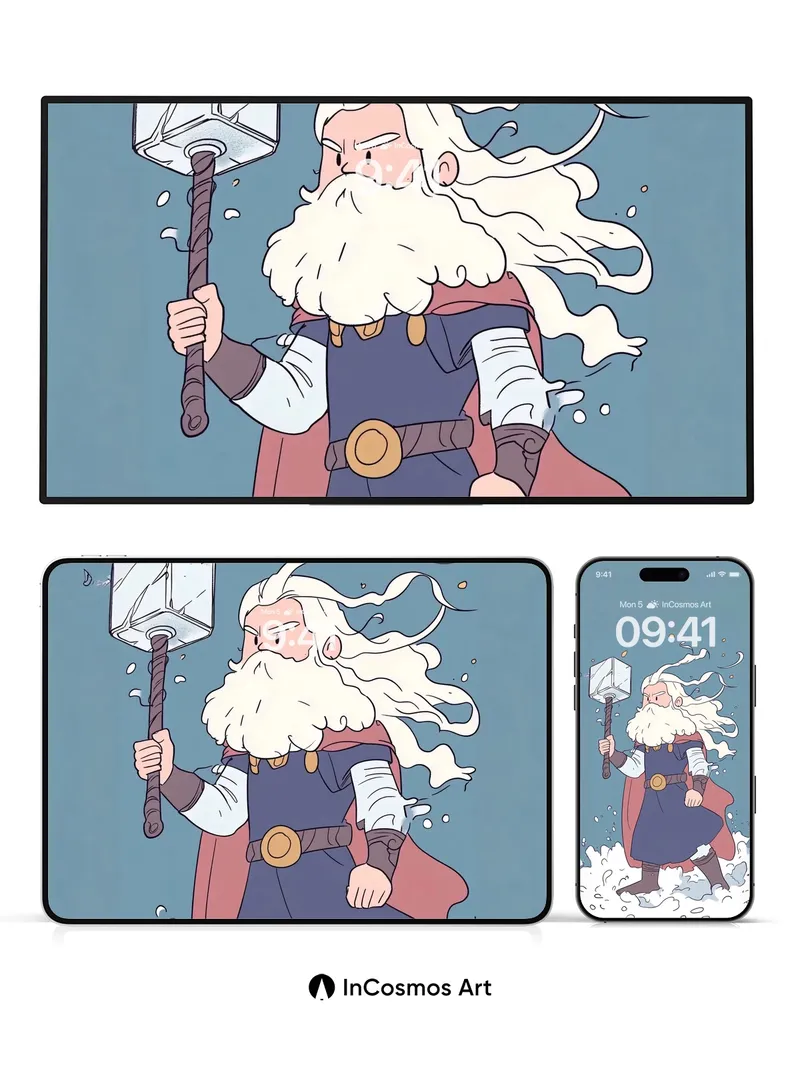 Frost-Whispered Warrior Wallpaper with Mythic Hammer