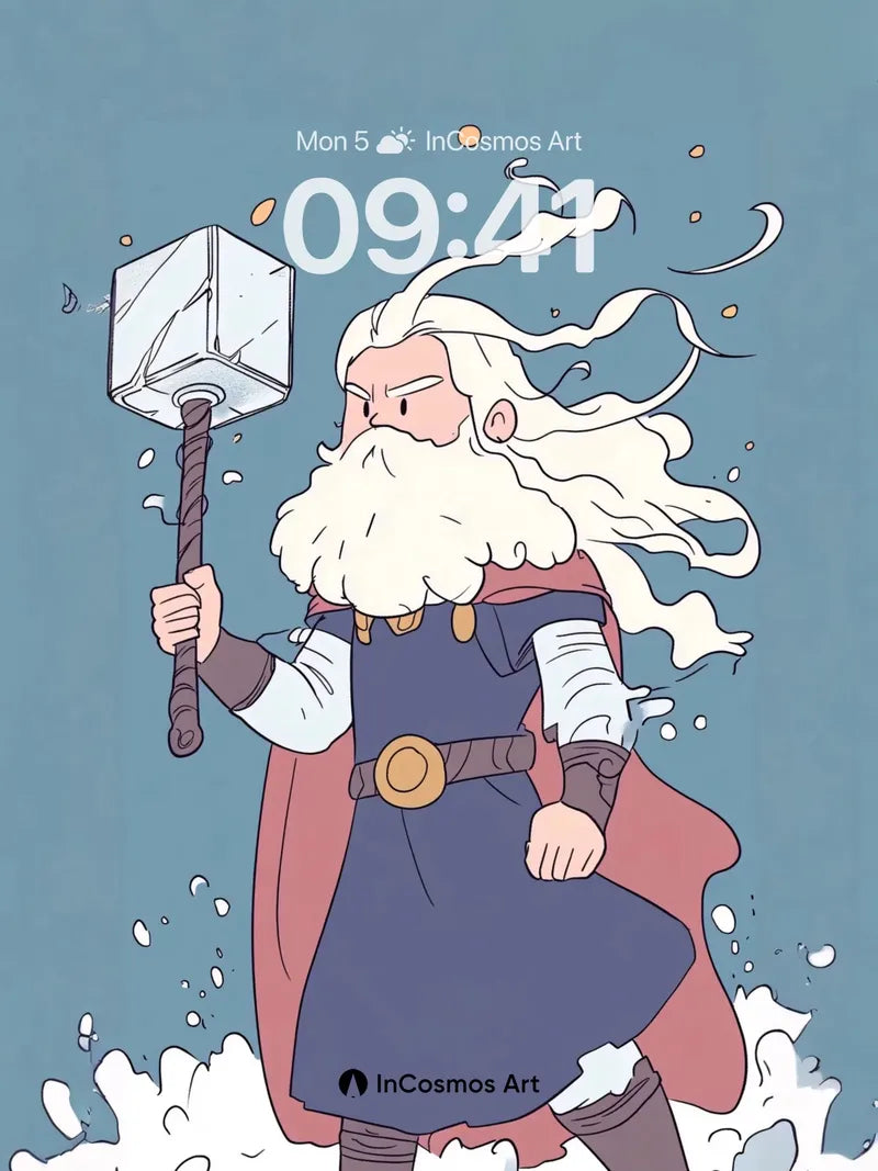 Frost-Whispered Warrior Wallpaper with Mythic Hammer