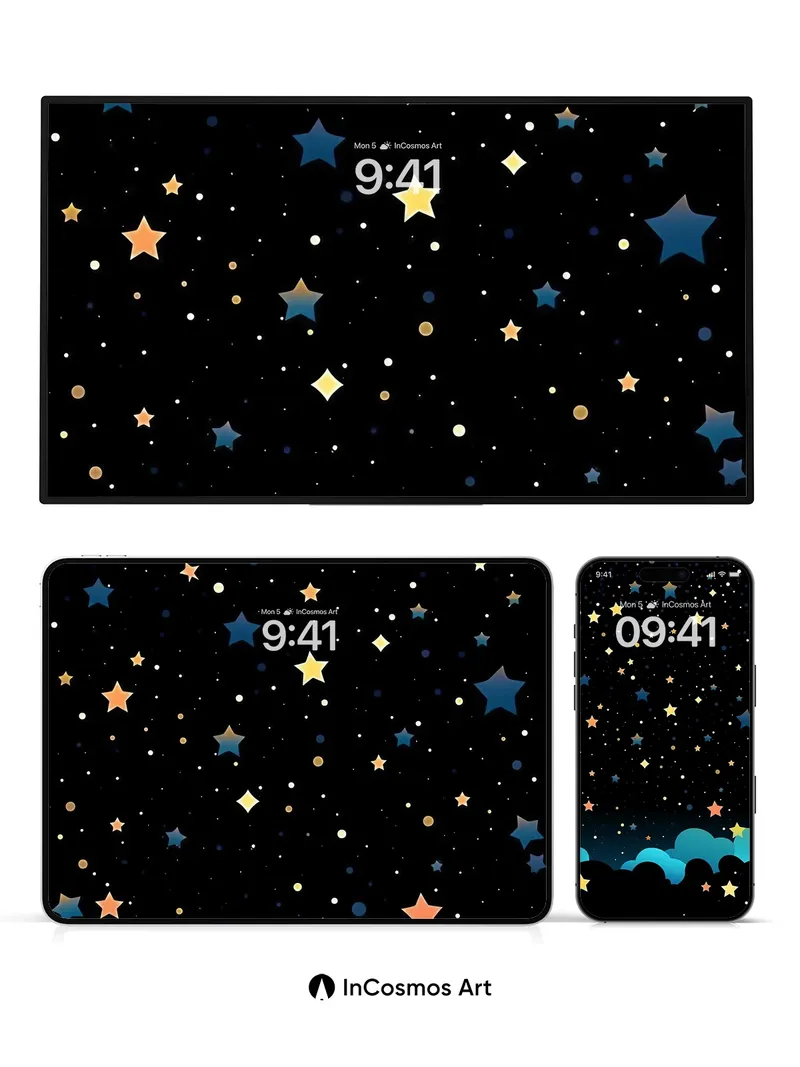 Starry Nightfall Wallpaper with Floating Clouds