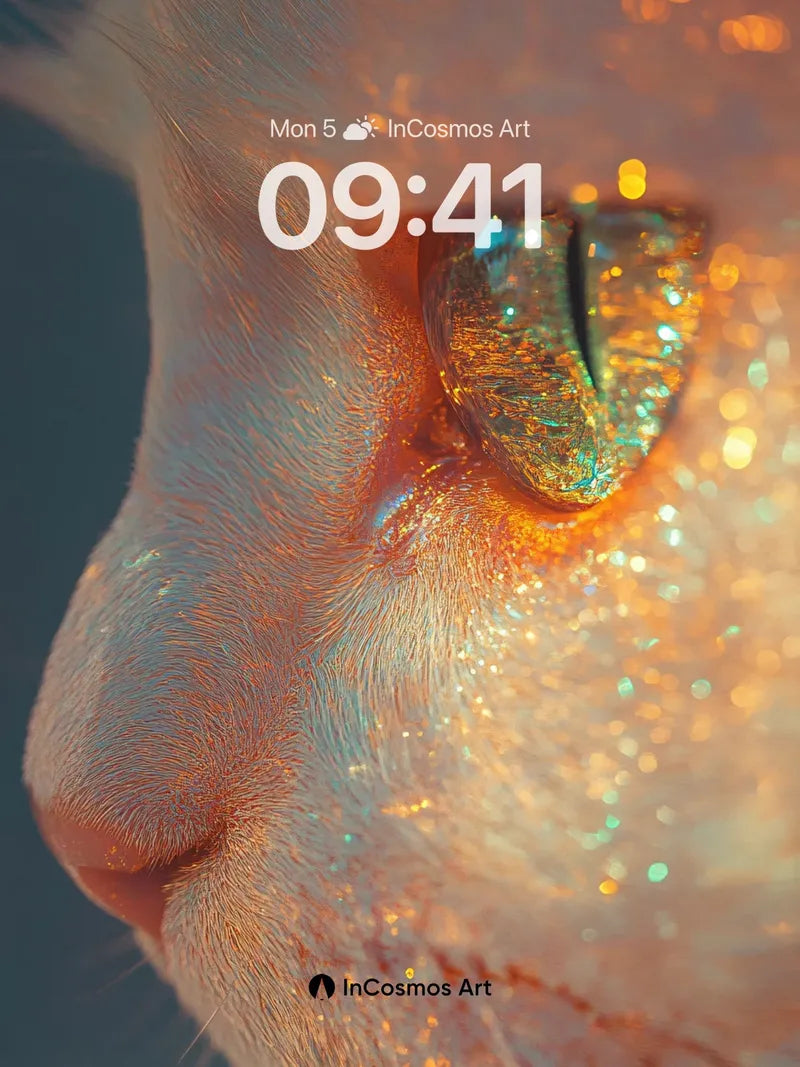 Luminous Feline Wallpaper with Golden Sparkle wallpaper for iPhone, iPad & Mac