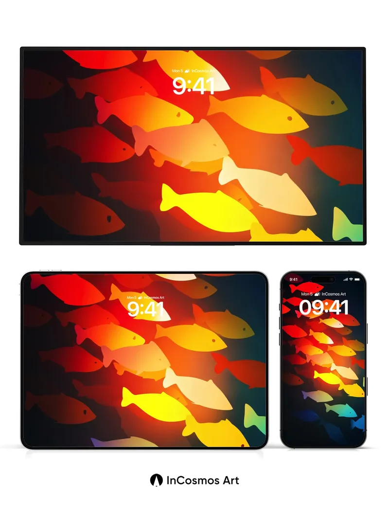 Luminous Swarm Wallpaper with Rainbow Currents