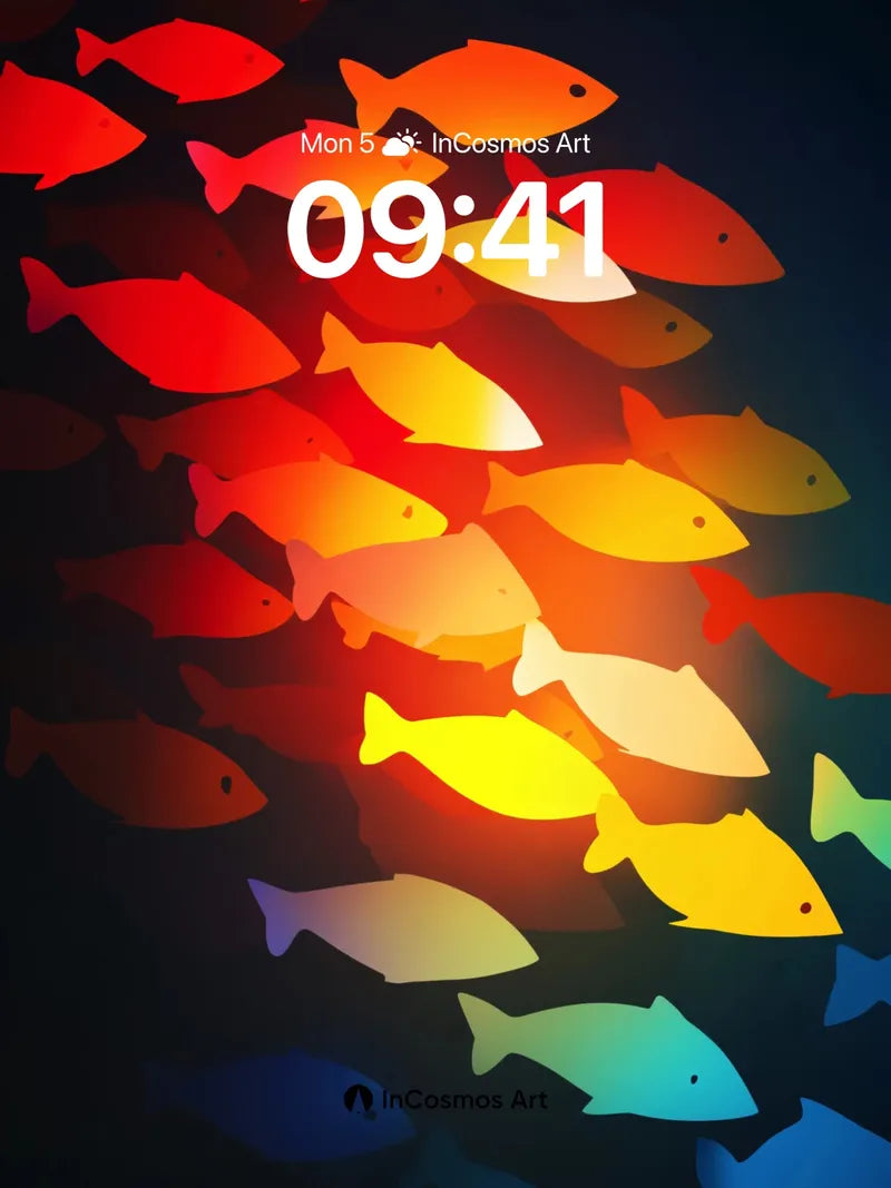 Luminous Swarm Wallpaper with Rainbow Currents