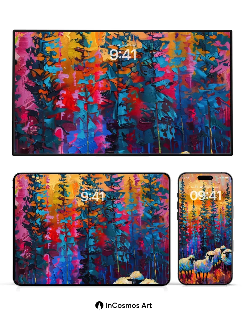 Chromatic Forest Wallpaper with Woolen Whispers