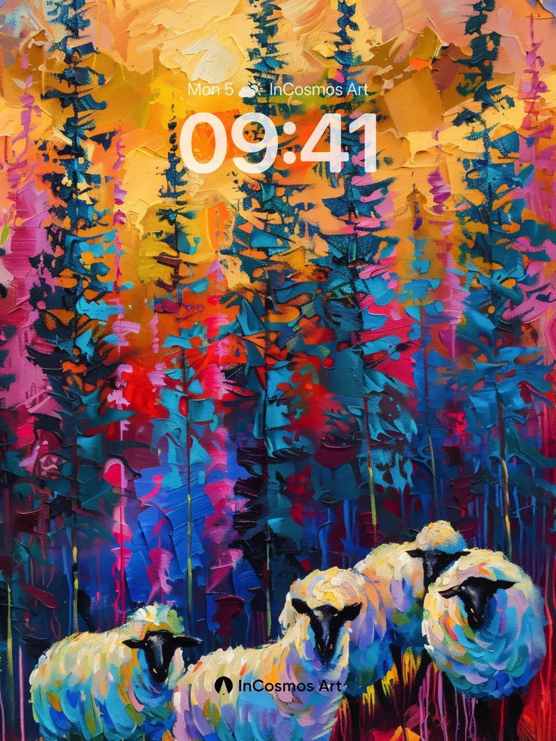 Chromatic Forest Wallpaper with Woolen Whispers