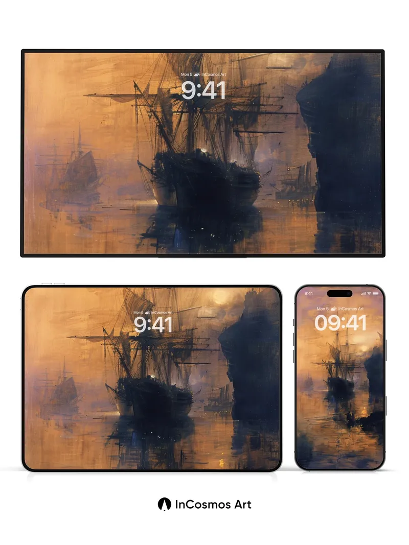 Golden Hush Wallpaper with Silhouetted Sails