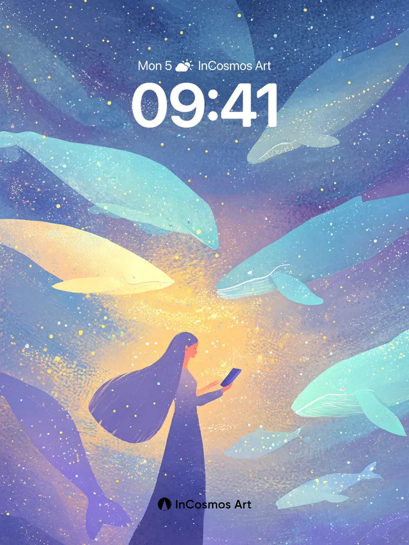 Stellar Whispers Wallpaper with Celestial Reader wallpaper for iPhone, iPad & Mac
