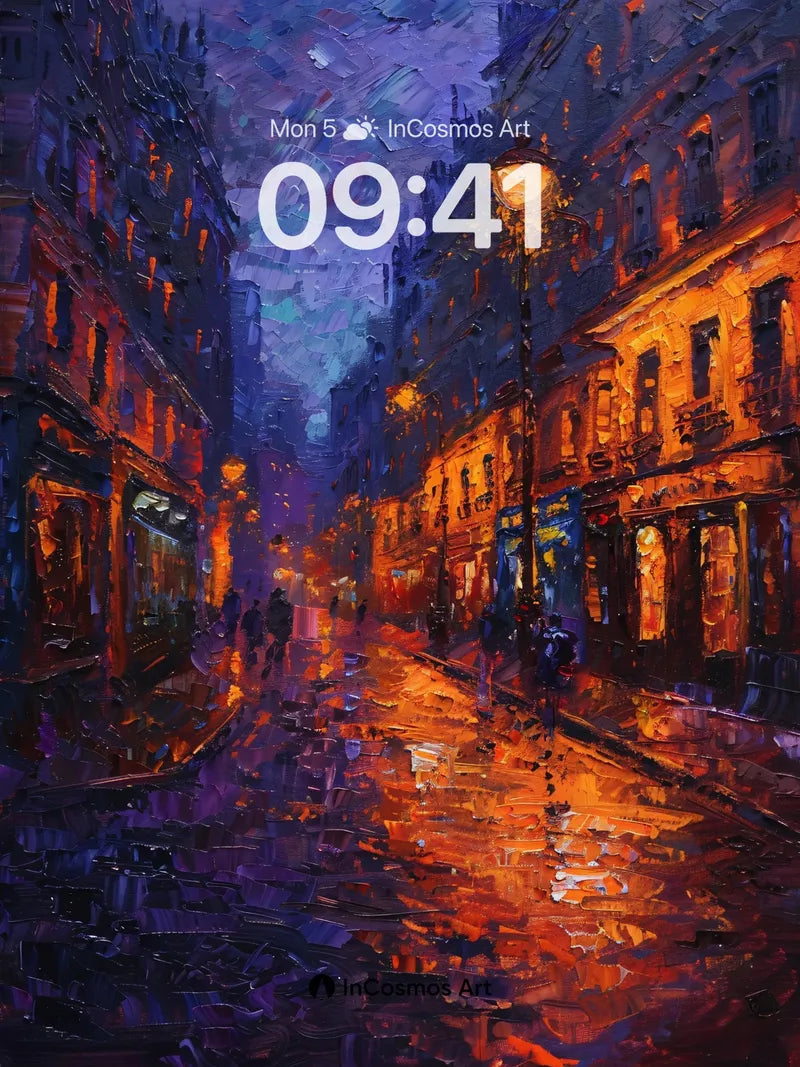 Nocturnal Ember Wallpaper with Rain-Kissed Reflections