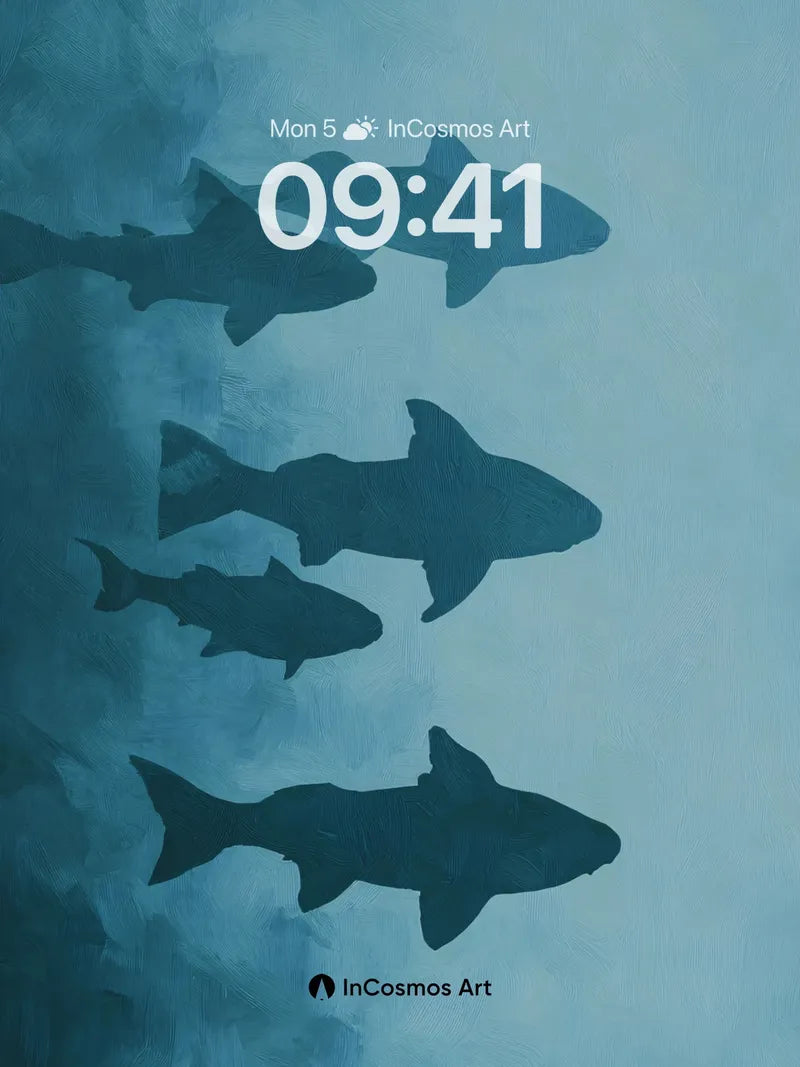 Silent Depths Wallpaper with Shadowed Sharks