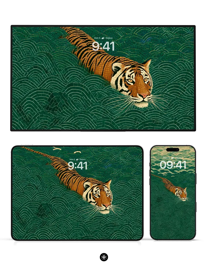 Swimming Tiger Mosaic Ocean Wallpaper