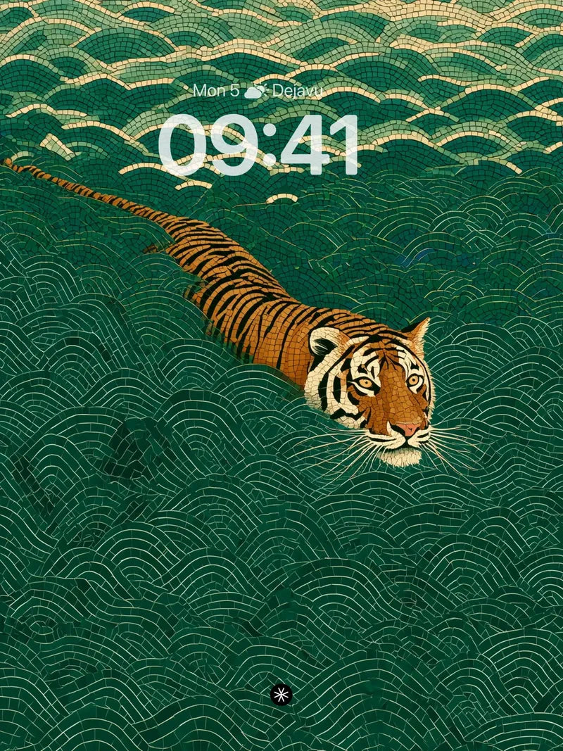 Swimming Tiger Mosaic Ocean Wallpaper