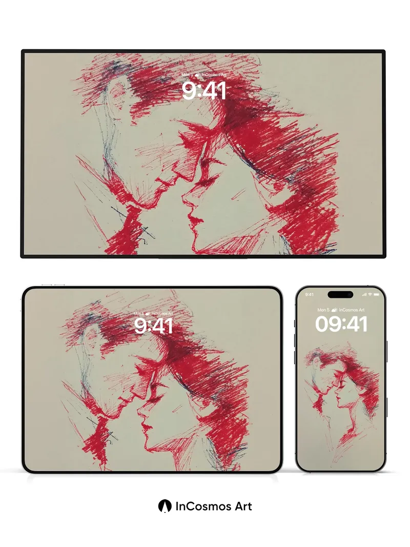 Whispered Silhouettes Wallpaper with Crimson Strokes