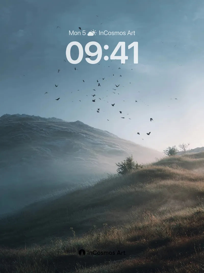 Mist-Swept Slope Wallpaper with Flock of Shadows wallpaper for iPhone, iPad & Mac