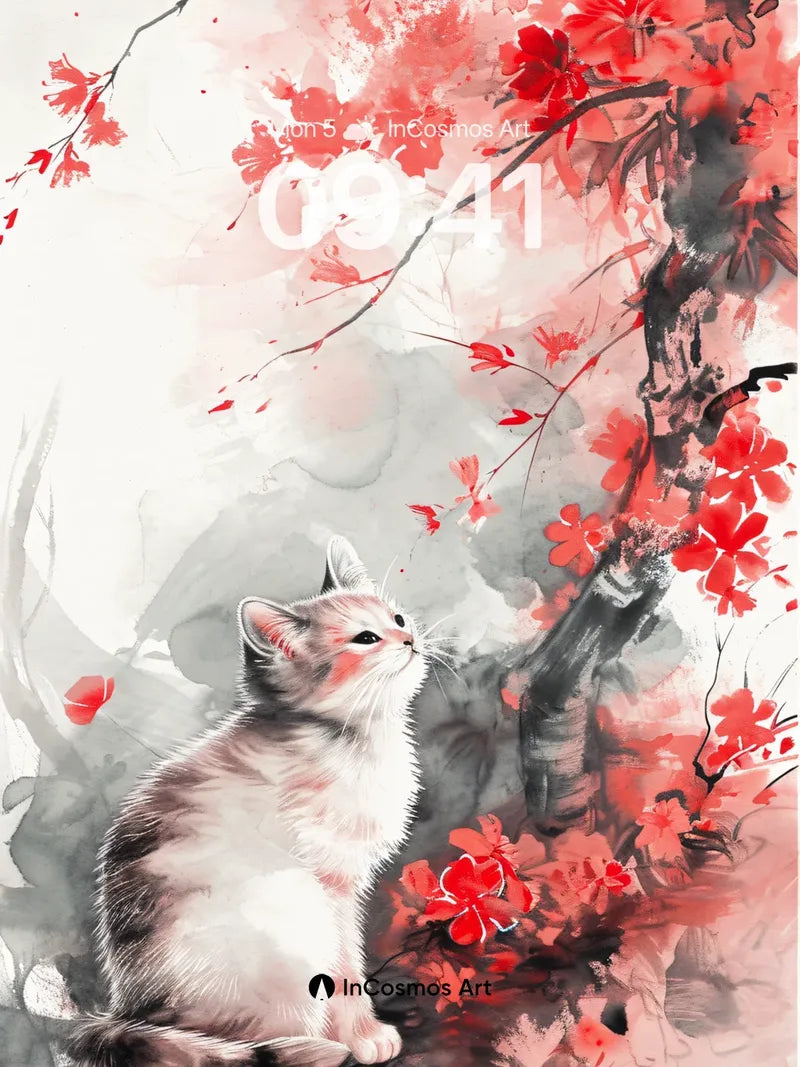 Serenity Cherry Bloom Wallpaper with Whiskered Gaze