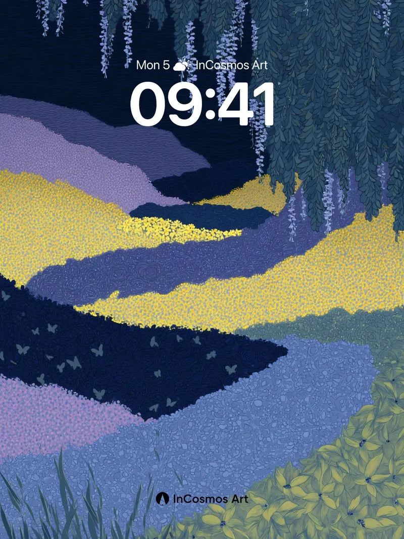 Nocturnal Garden Wallpaper with Hanging Lavender Veils wallpaper for iPhone, iPad & Mac