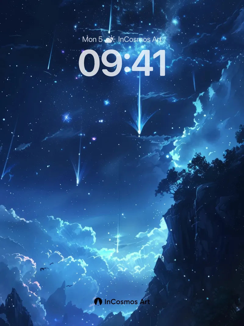Celestial Cascade Wallpaper with Falling Stars