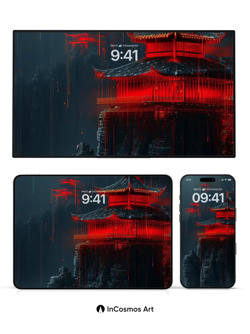 Crimson Reverie Wallpaper with Digital Drizzle