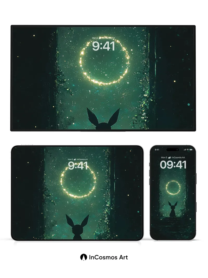 Whispering Rabbit Wallpaper with Celestial Ring