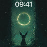Whispering Rabbit Wallpaper with Celestial Ring wallpaper for iPhone, iPad & Mac