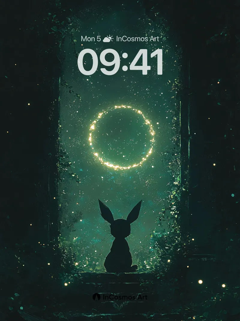 Whispering Rabbit Wallpaper with Celestial Ring