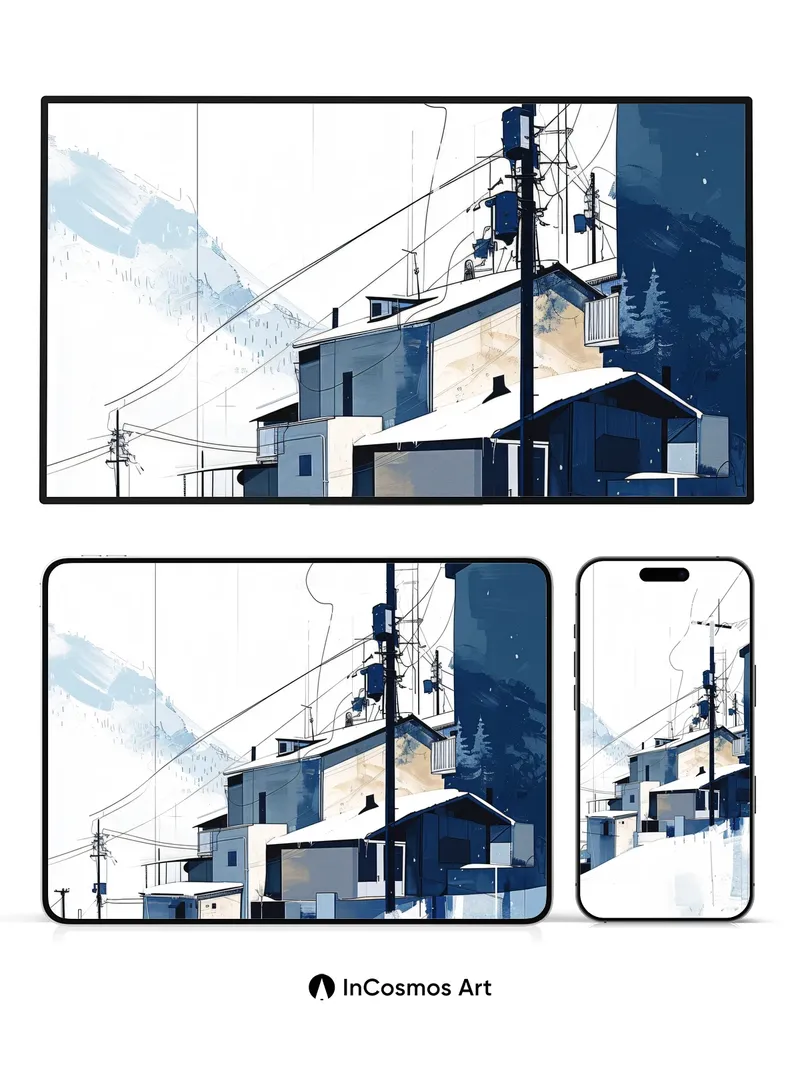 Snowfall Silence Wallpaper with Electric Lines