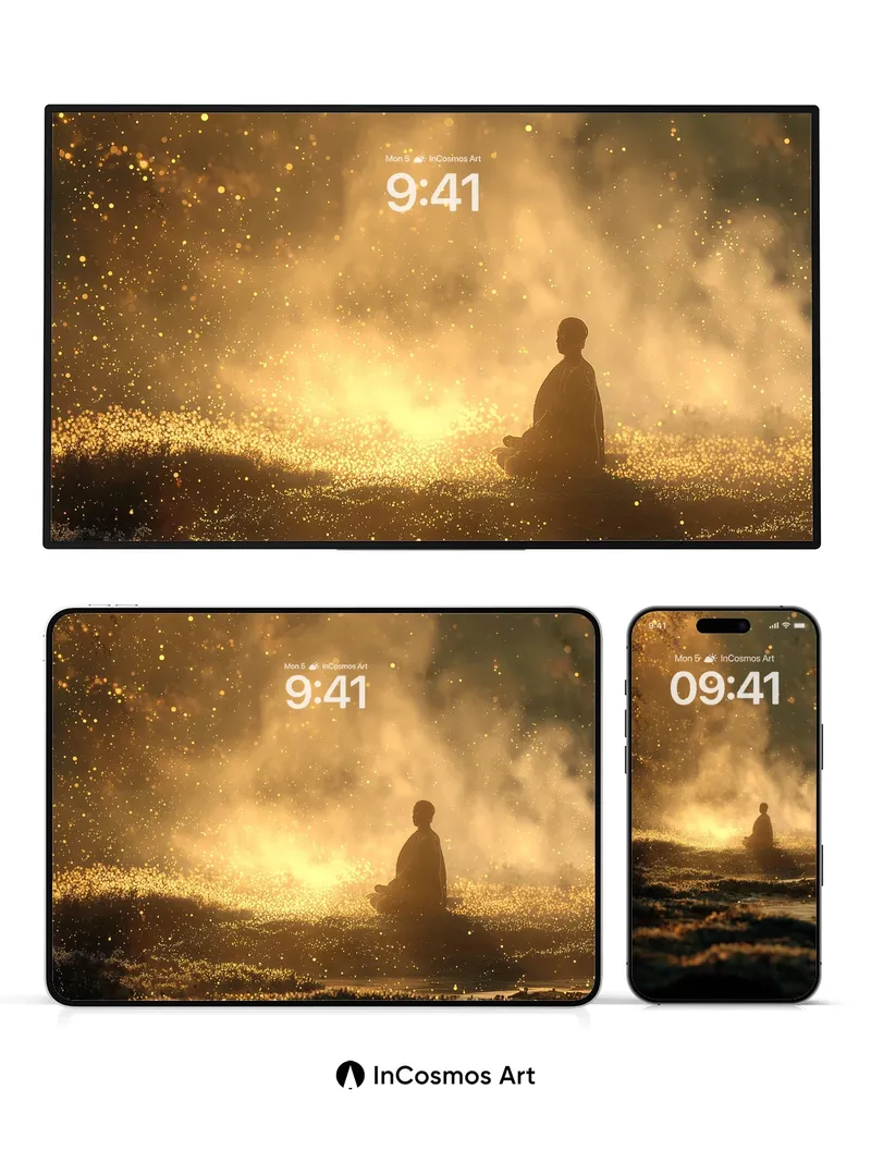 Golden Hush Wallpaper with Floating Embers