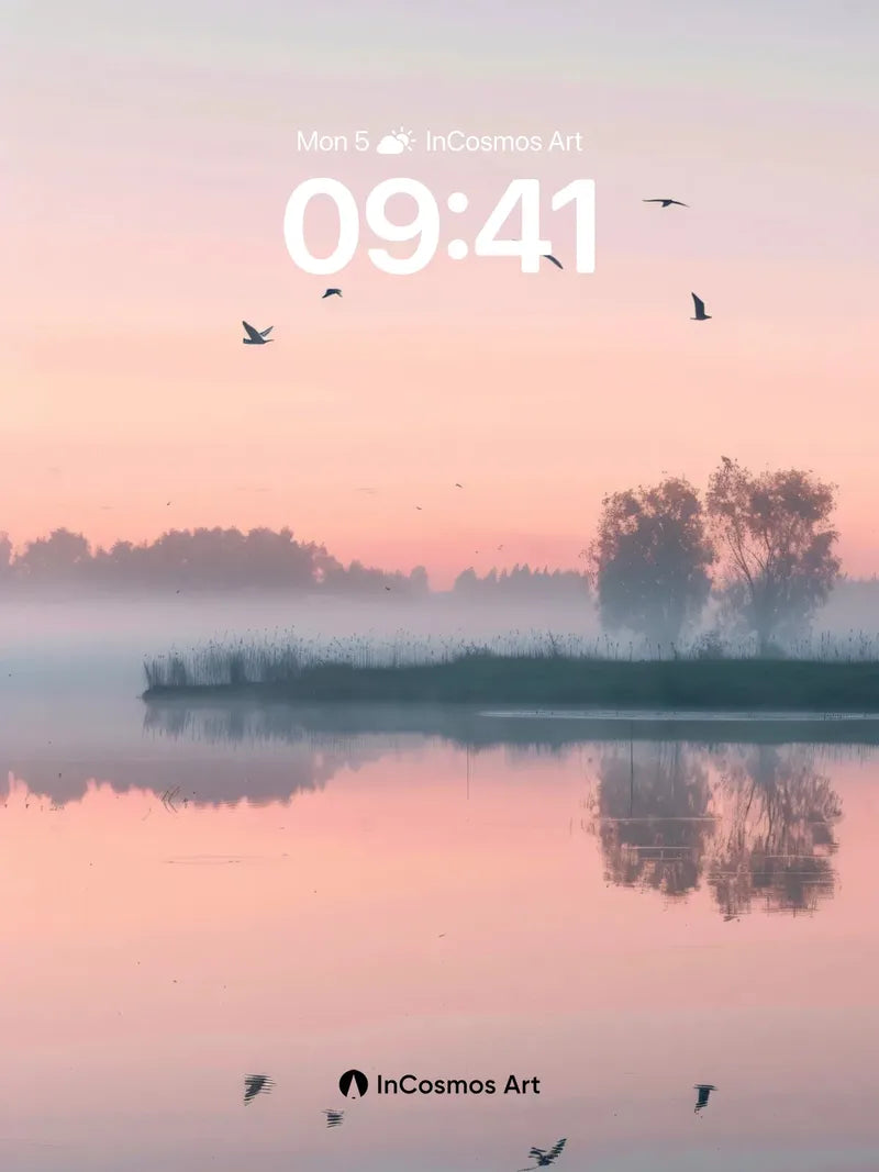 Serene Dawn Wallpaper with Flying Silhouettes