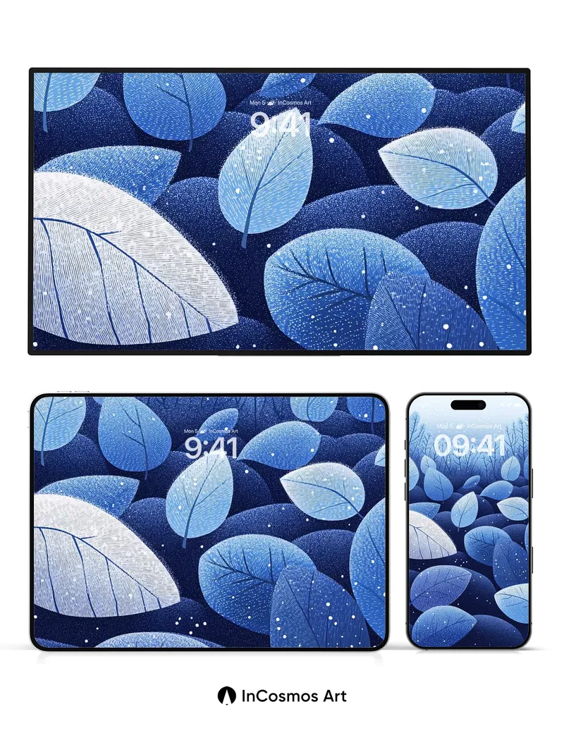 Frost-Breathed Leaves Wallpaper in Midnight Hush