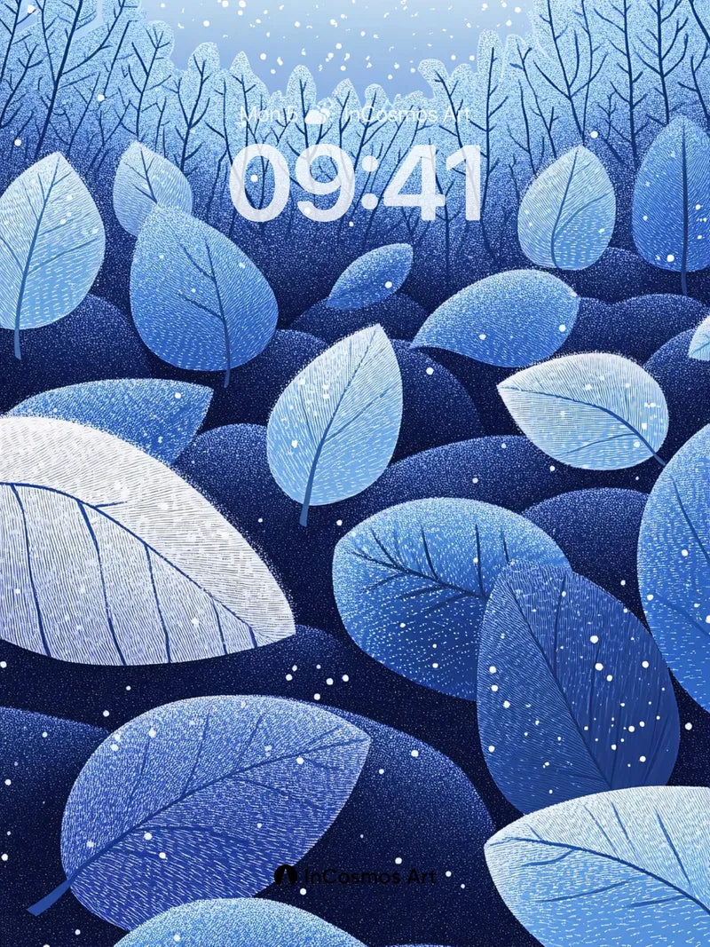Frost-Breathed Leaves Wallpaper in Midnight Hush