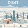 Winter Village Serenity Snowfall Background