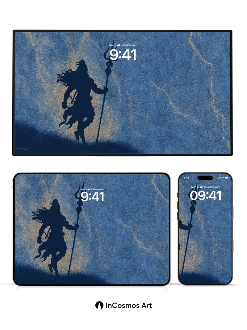 Thunderous Silhouette Wallpaper with Mythic Trident