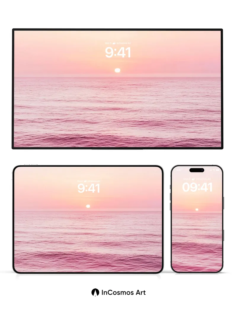 Serenity Horizon Wallpaper with Rose Tinted Light