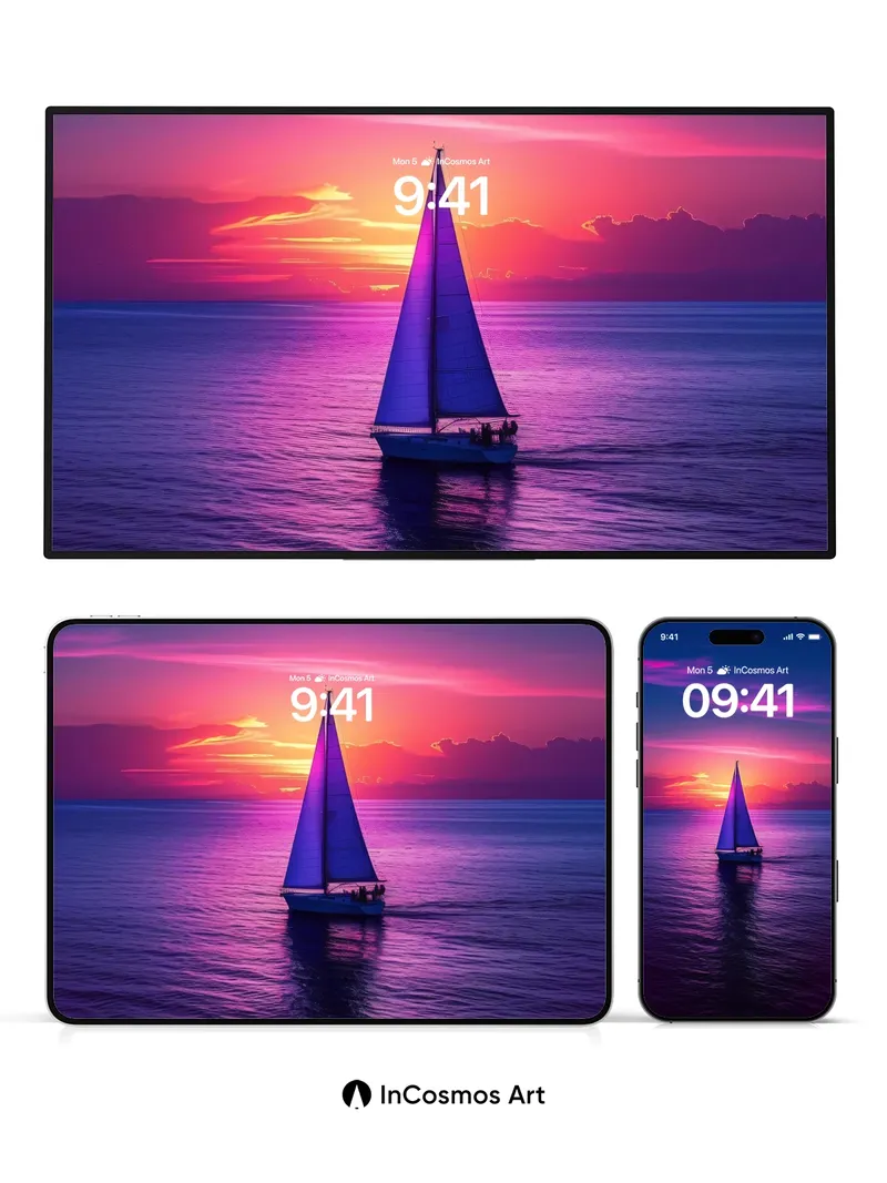 Crimson Horizon Wallpaper with Sailboat Silhouette