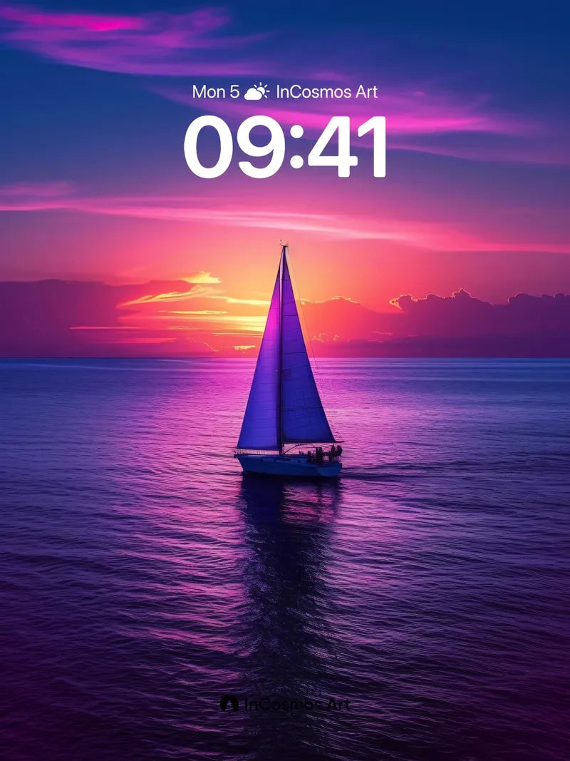Crimson Horizon Wallpaper with Sailboat Silhouette