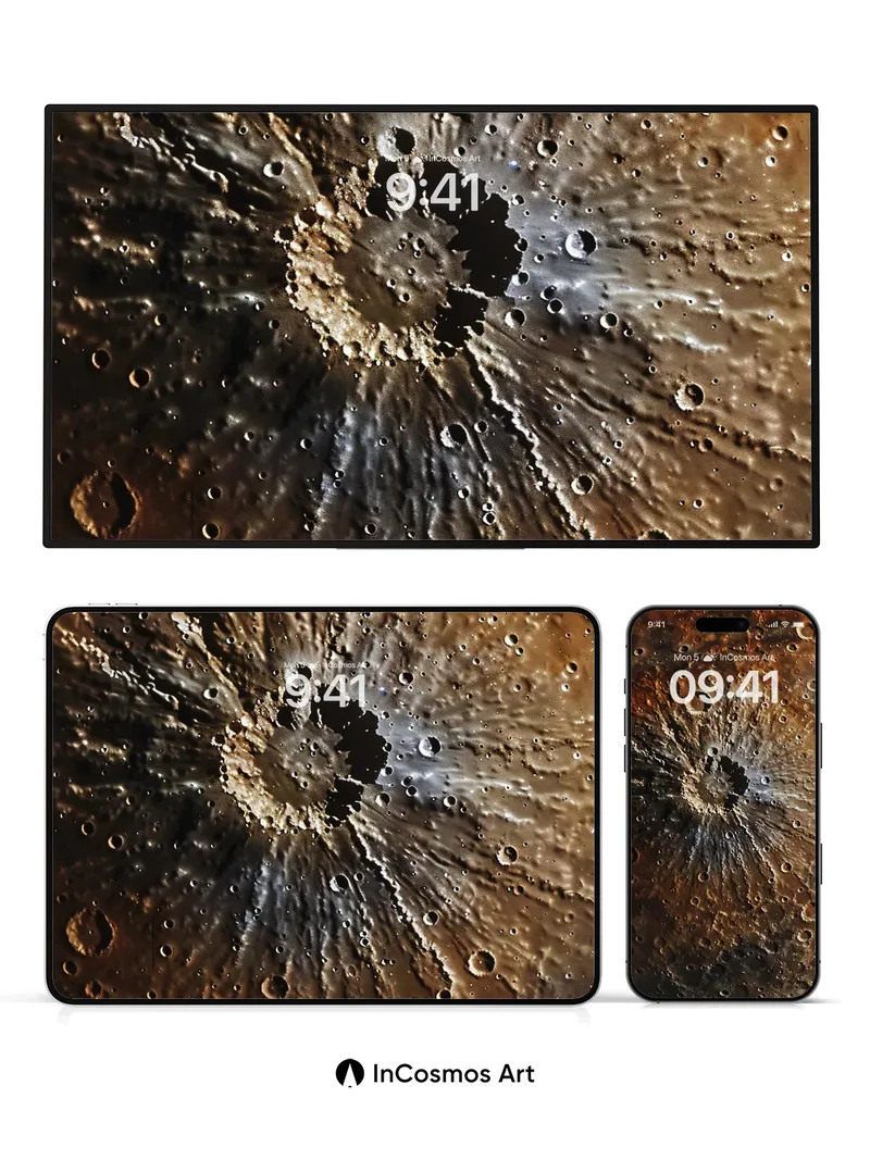 Cosmic Scar Wallpaper with Radiant Craters
