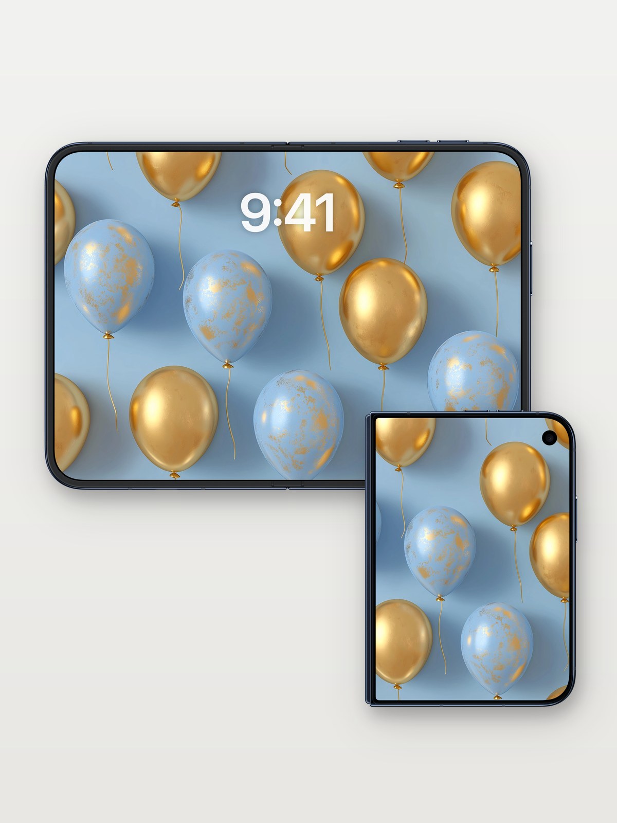 Golden Hush Wallpaper with Floating Light on iPhone Duo, open and closed