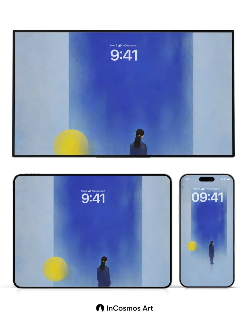 Solitary Blue Haze Wallpaper with Golden Orb