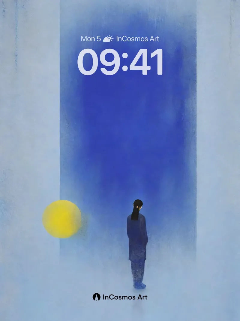 Solitary Blue Haze Wallpaper with Golden Orb