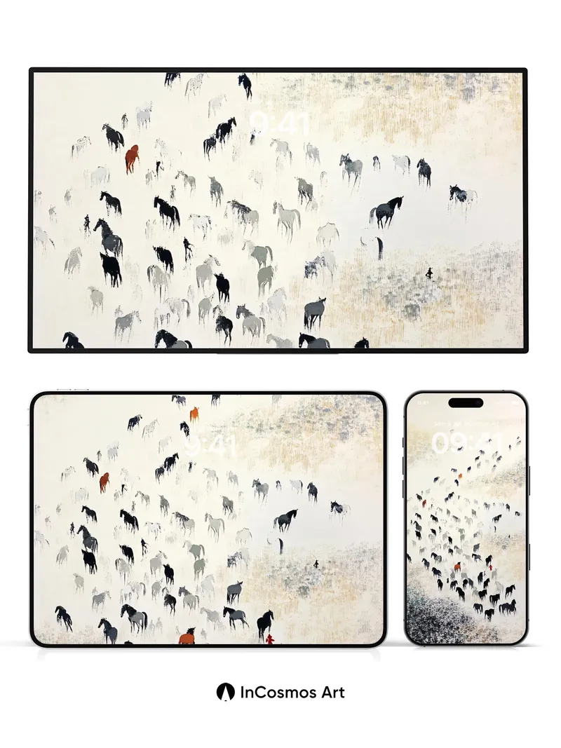 Silent Herd Wallpaper with Distant Figures