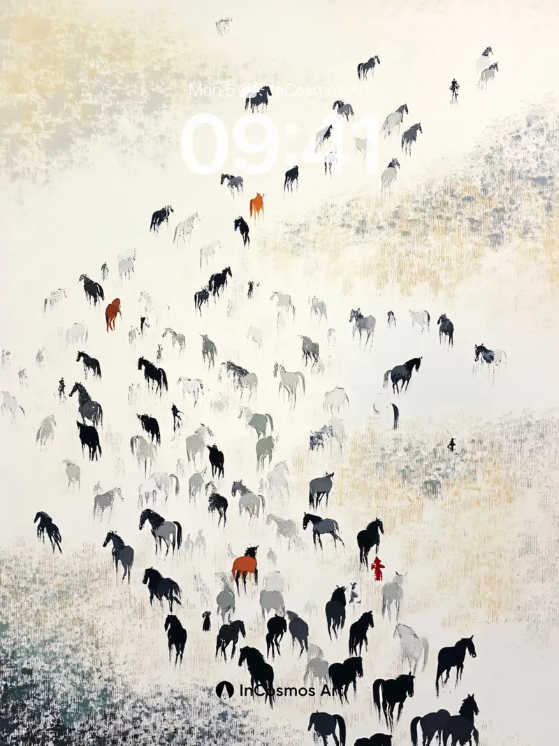 Silent Herd Wallpaper with Distant Figures