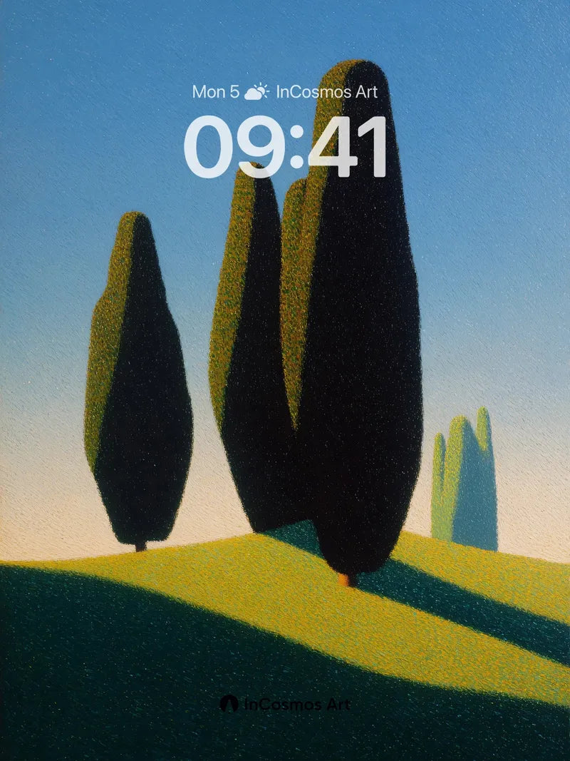 Shadowed Cypress Wallpaper with Sunlit Slopes