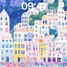Pastel Village Wallpaper with Flowered Hills wallpaper for iPhone, iPad & Mac