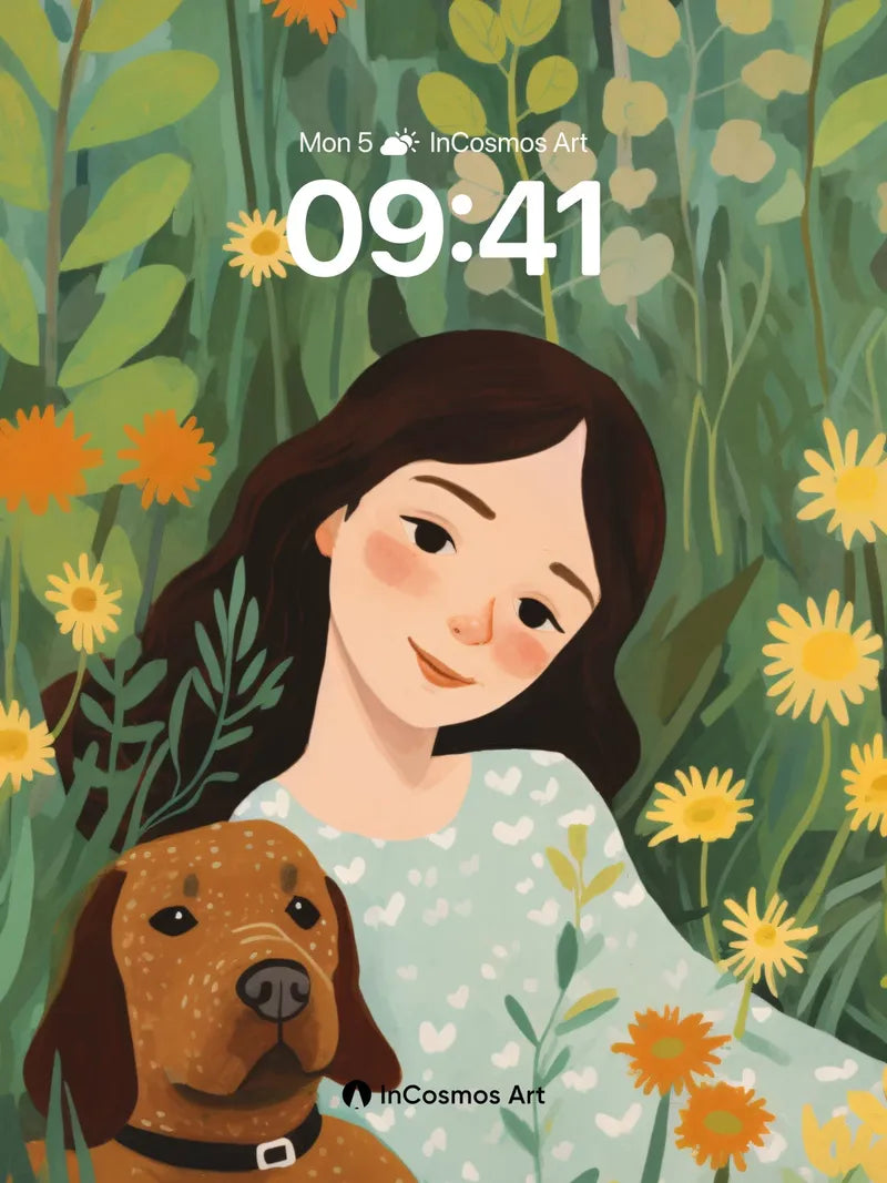 Whispering Garden Wallpaper with Canine Companion wallpaper for iPhone, iPad & Mac