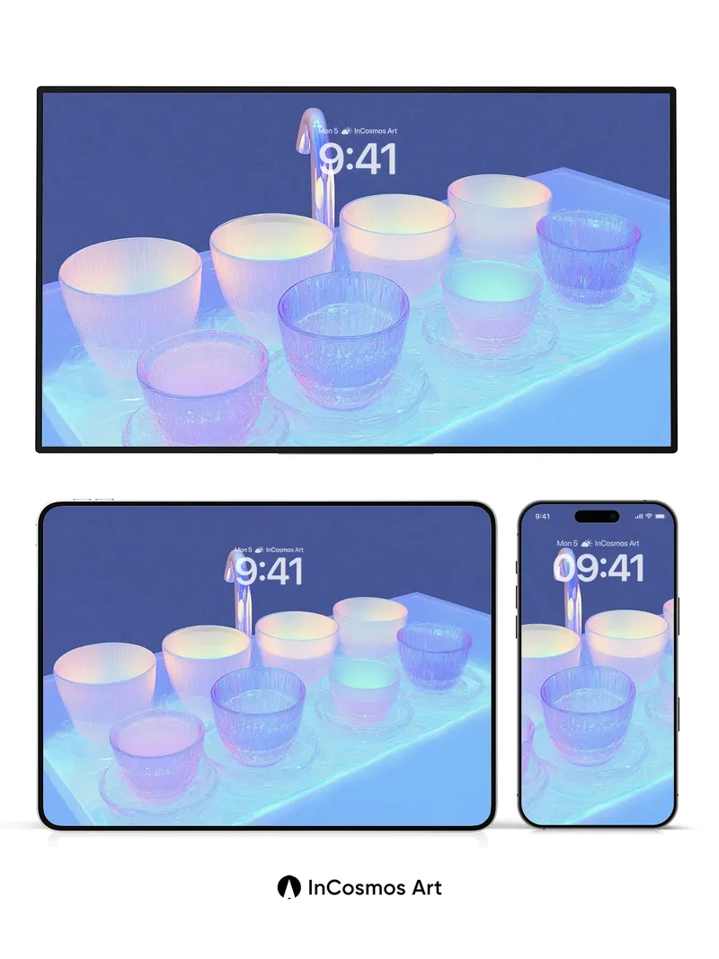 Luminous Glassware Wallpaper with Ethereal Light