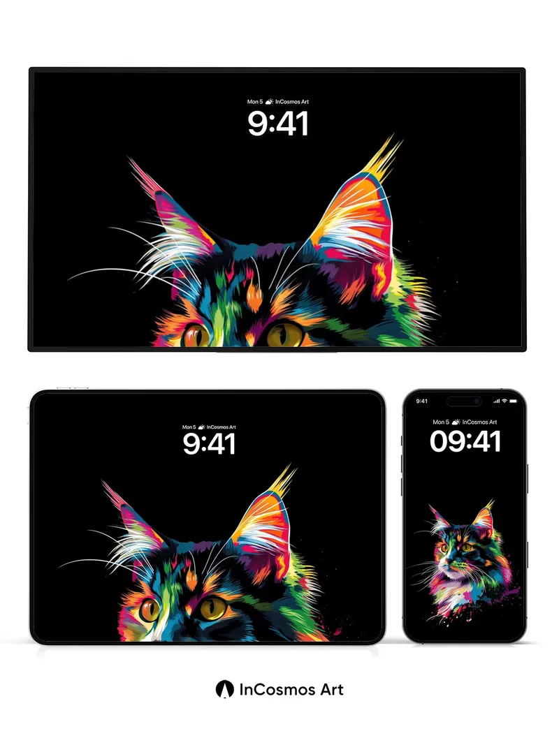 Rainbow Feline Wallpaper with Electric Hues