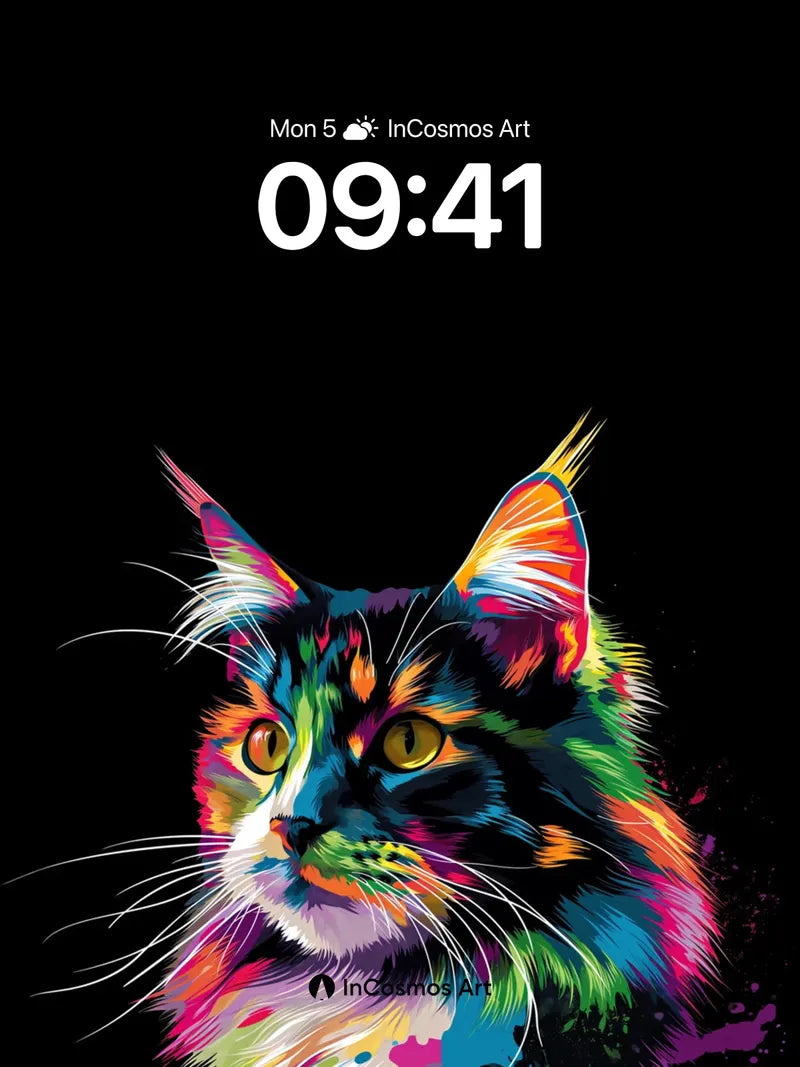 Rainbow Feline Wallpaper with Electric Hues