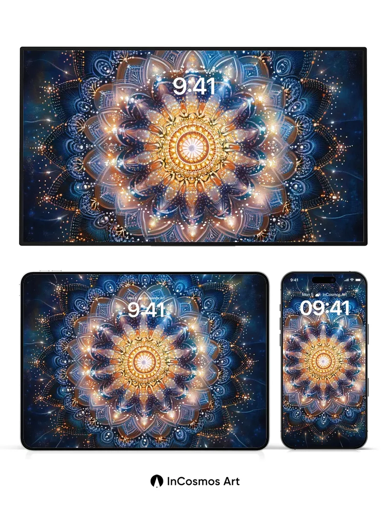 Cosmic Mandala Wallpaper with Starlit Petals