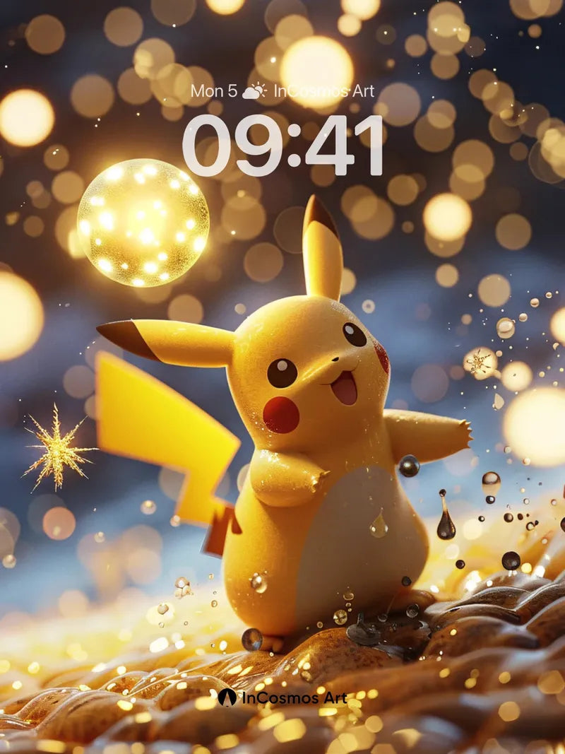Golden Sparkle Wallpaper with Pikachu Magic wallpaper for iPhone, iPad & Mac