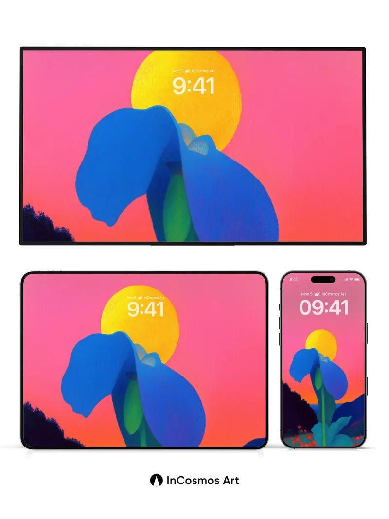 Surreal Bloom Wallpaper with Sunset Geometry