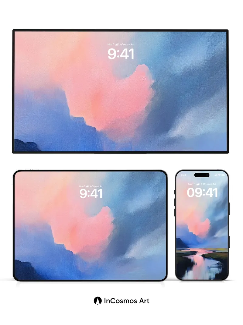 Crimson Hush Wallpaper with Sky-Reflected Rivers