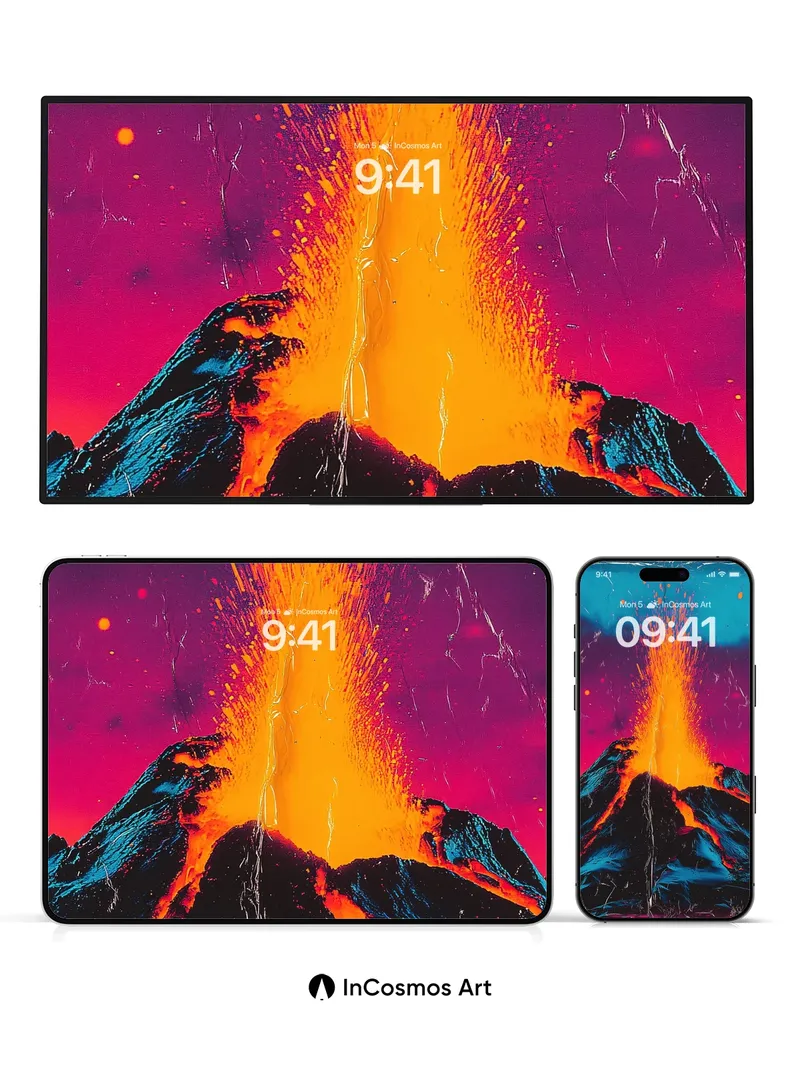 Volcanic Pulse Wallpaper with Neon Eruption